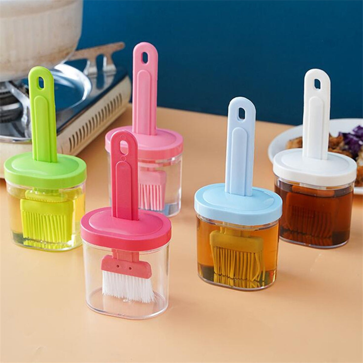 HS Oil Bottle with Silicone Brush – Durable Kitchen Tool for Easy Cooking and Baking Use.( Random Color)