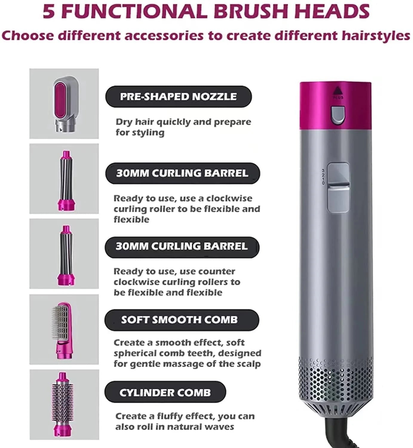 5 in 1 Hot Hair Dryer Hair Hold Spray